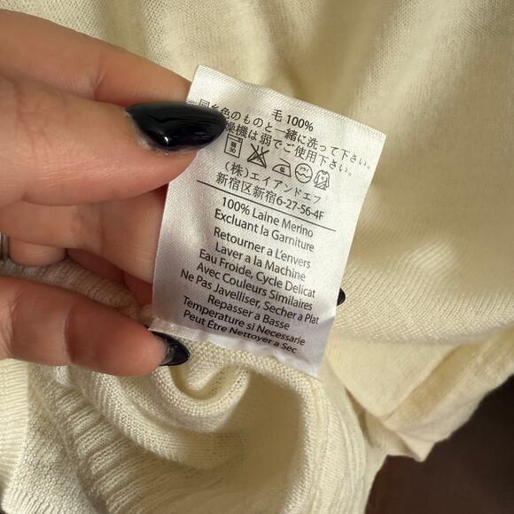 IBEX | Cream Merino Wool Arabesque Faux Wrap Yoga Sweater | Small - Picture 7 of 7